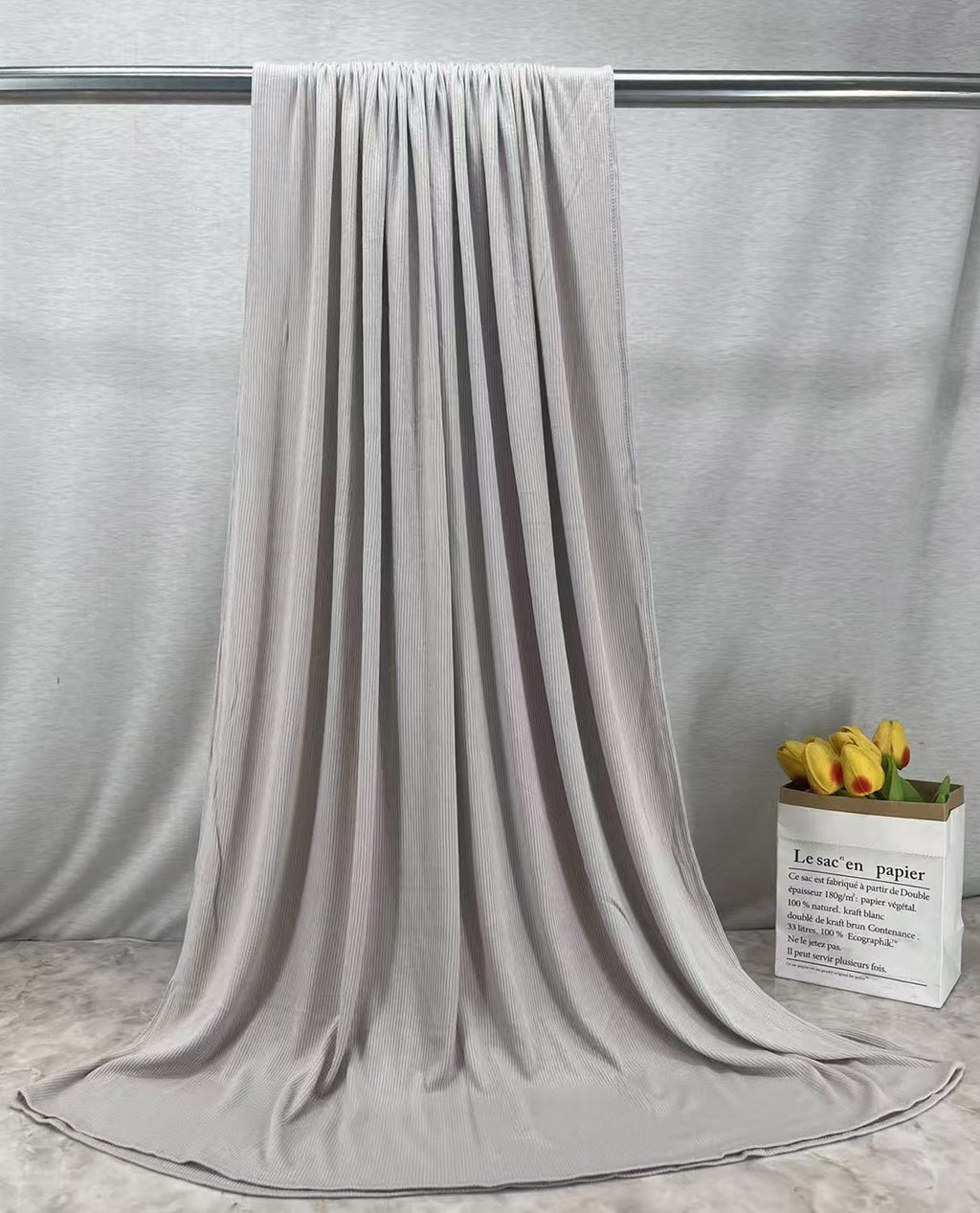 RY220 Light Silver Grey Cotton Ribbed Jersey Hijab Scarf – Soft Stretch Breathable Headscarf