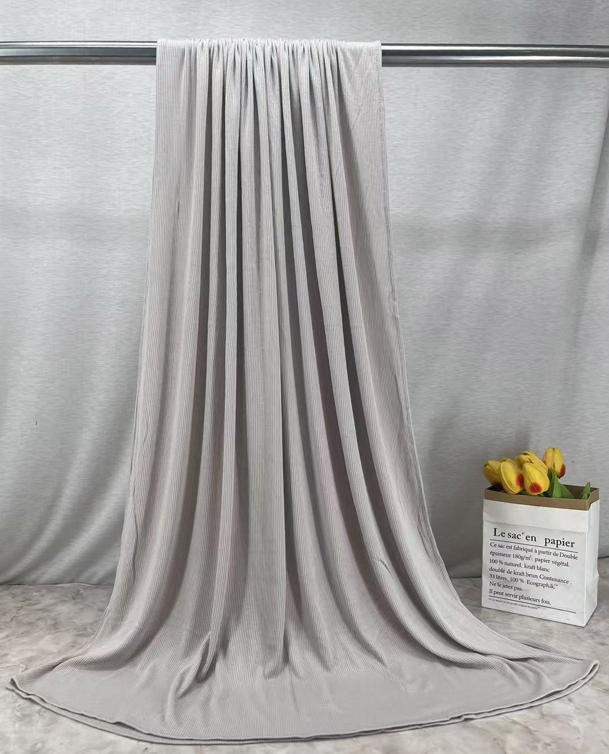 RY220 Light Silver Grey Cotton Ribbed Jersey Hijab Scarf – Soft Stretch Breathable Headscarf