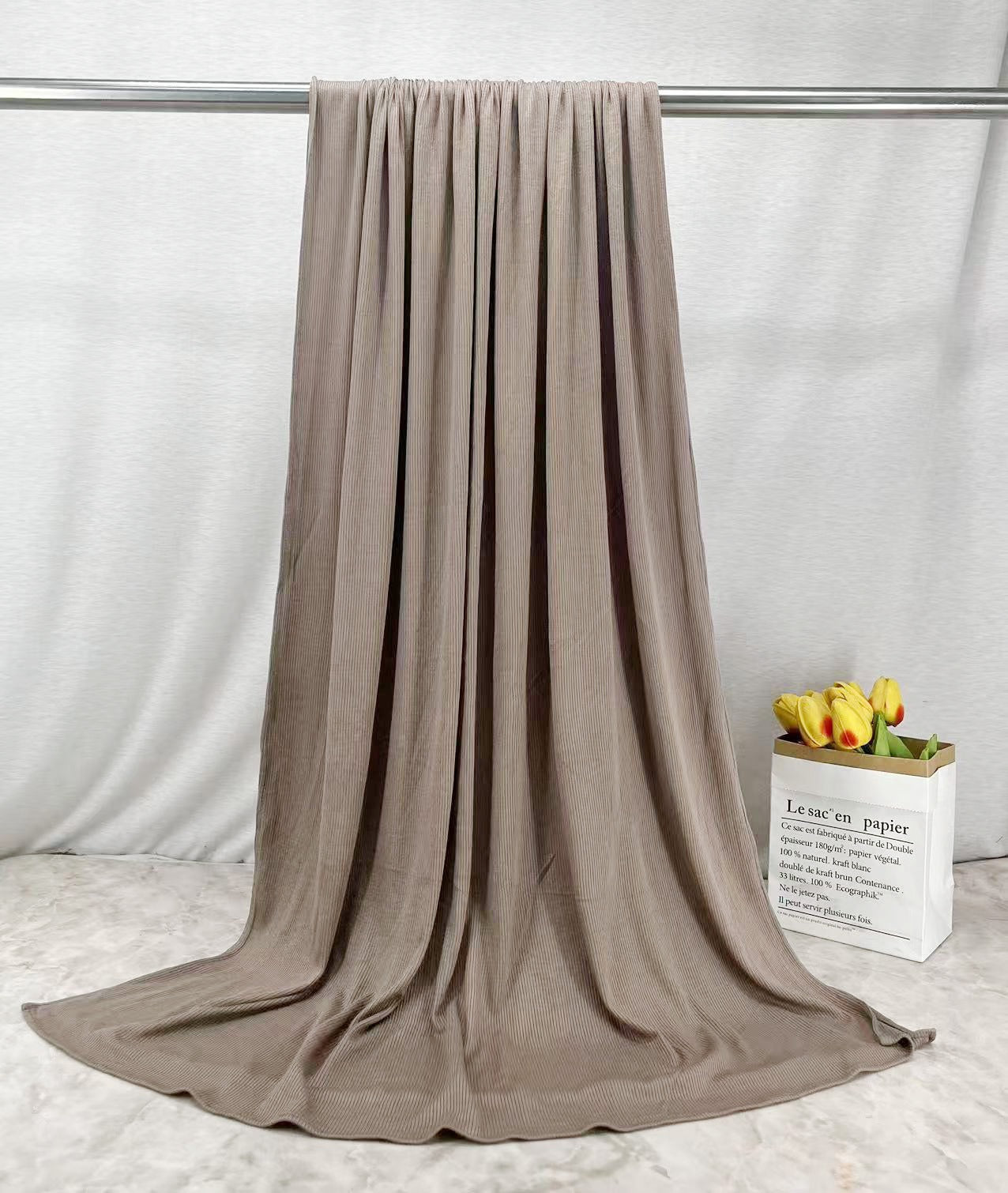 RY222 Mushroom Taupe Cotton Ribbed Jersey Hijab Scarf – Soft Stretch Breathable Headscarf