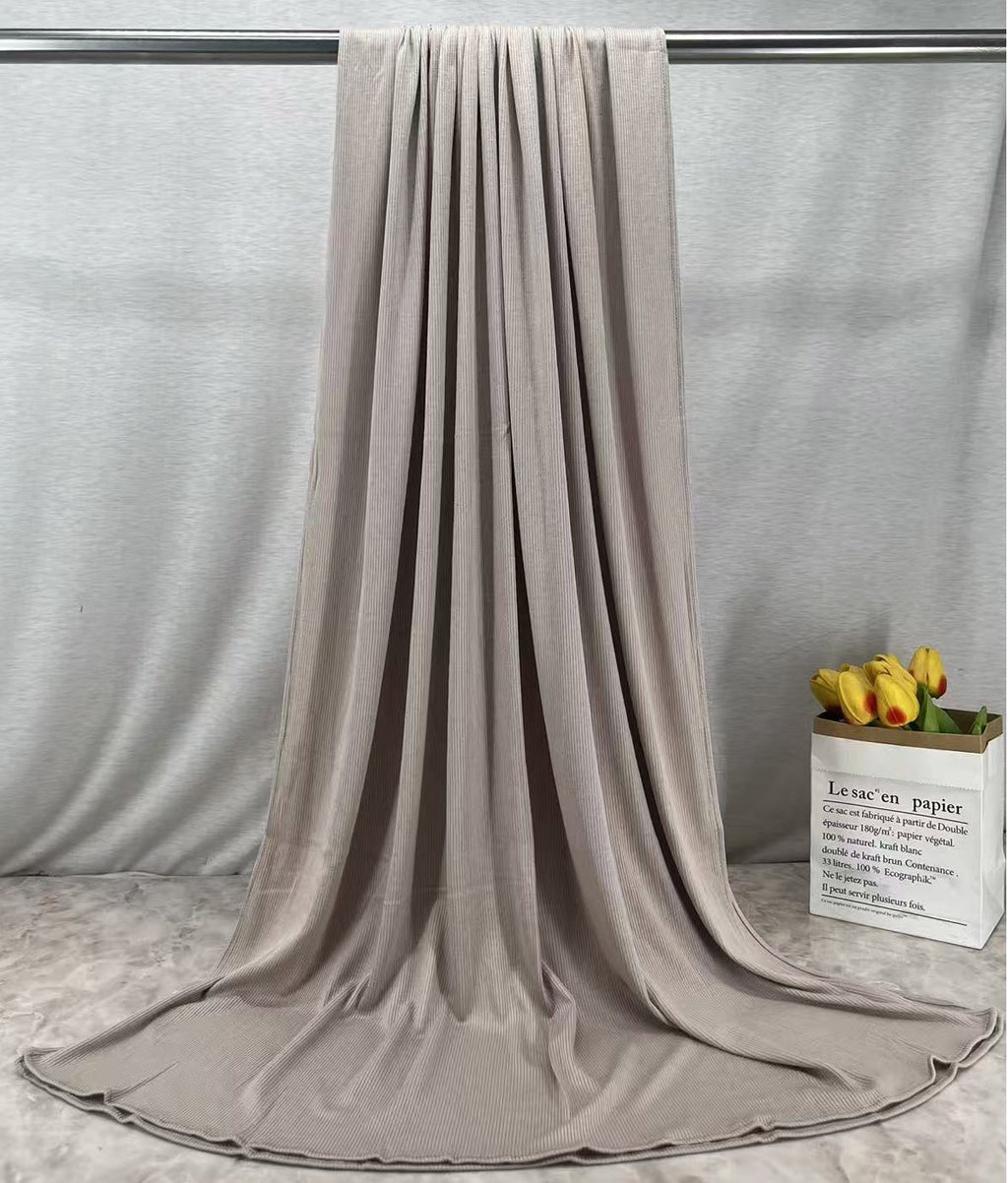 RY224 Stone Taupe Cotton Ribbed Jersey Hijab Scarf – Soft Stretch Breathable Headscarf