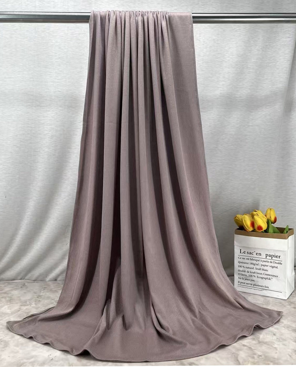 RY225 Mauve Taupe Cotton Ribbed Jersey Hijab Scarf – Soft Stretch Breathable Headscarf