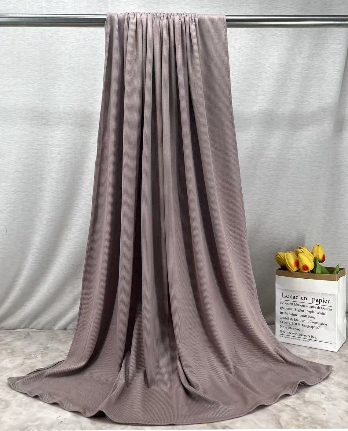 RY225 Mauve Taupe Cotton Ribbed Jersey Hijab Scarf – Soft Stretch Breathable Headscarf