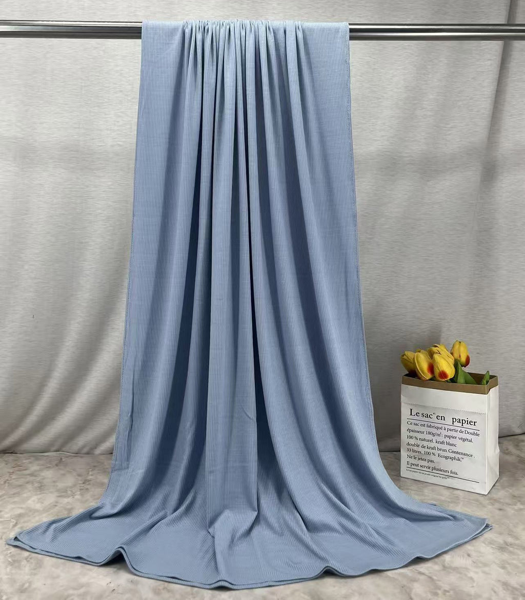 RY226 Powder Blue Cotton Ribbed Jersey Hijab Scarf – Soft Stretch Breathable Headscarf