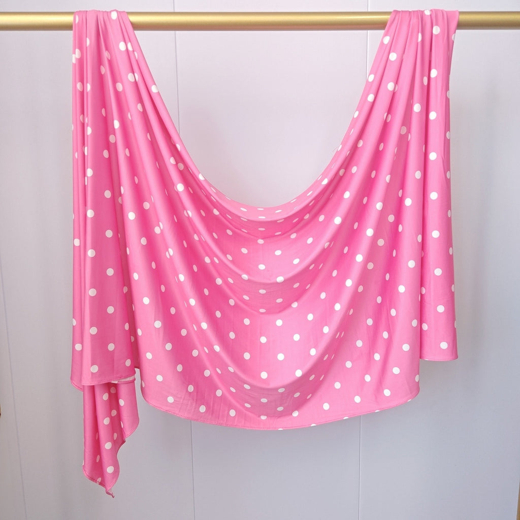 RY239 Hot Pink Polka Dot Cotton Jersey Hijab Scarf – Soft Stretch Breathable Headscarf