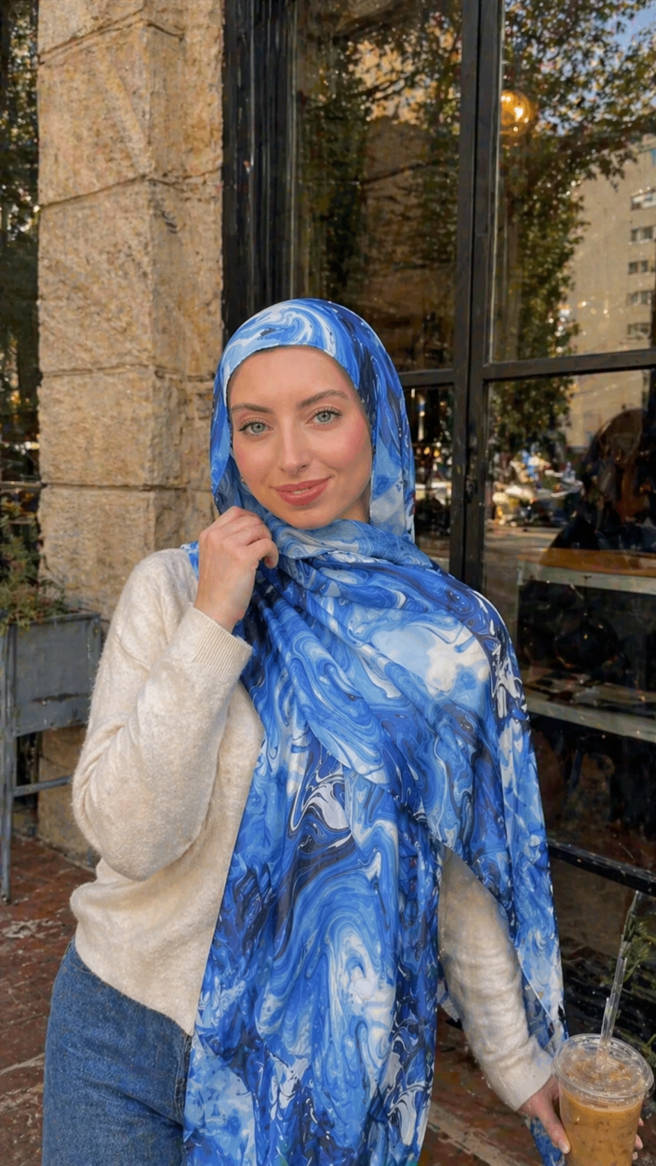 RY02 Watercolor Print Cotton Blend Hijab Shawl – Ethnic Style Women's Head Scarf (80×180cm)