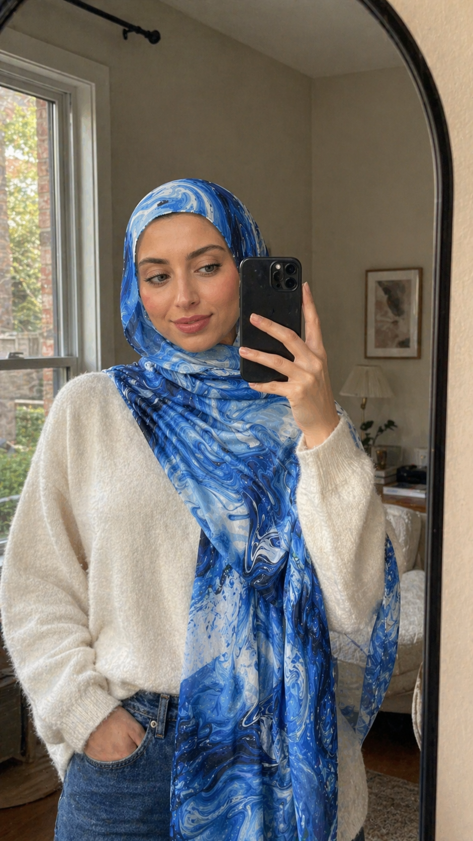 RY02 Watercolor Print Cotton Blend Hijab Shawl – Ethnic Style Women's Head Scarf (80×180cm)