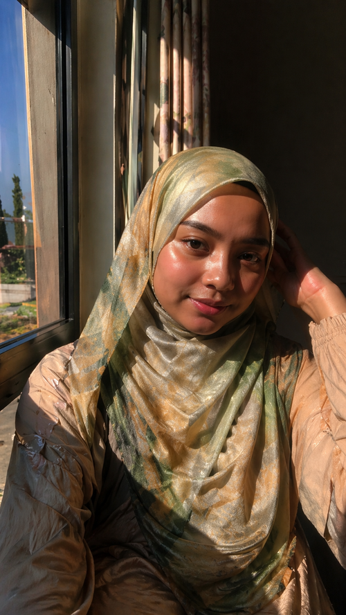 RY03 Watercolor Gradient Hijab Shawl – Ombre Green Ethnic Women's Head Scarf (80×180cm)