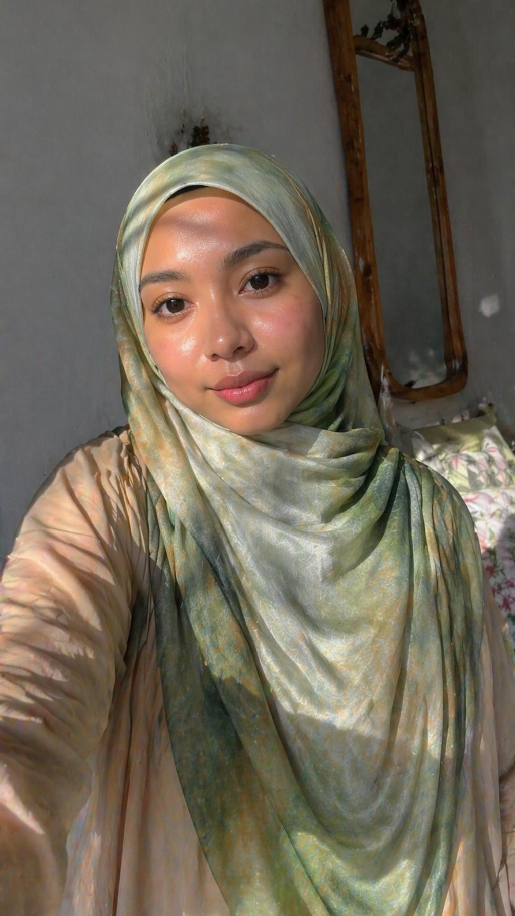 RY03 Watercolor Gradient Hijab Shawl – Ombre Green Ethnic Women's Head Scarf (80×180cm)