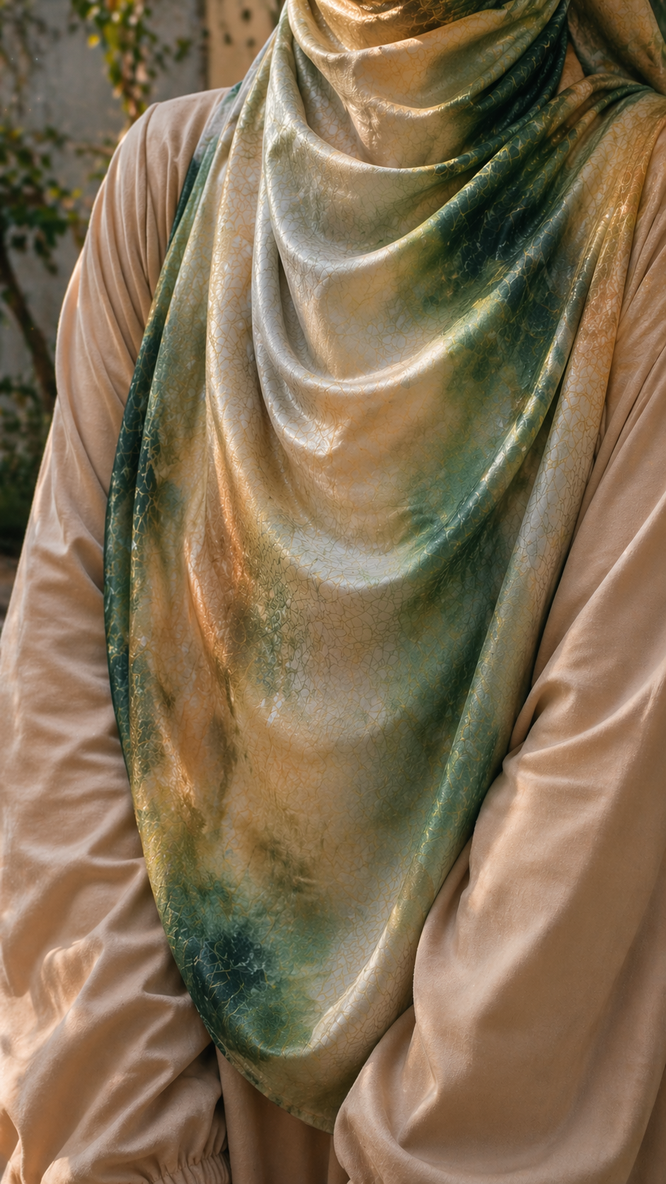 RY03 Watercolor Gradient Hijab Shawl – Ombre Green Ethnic Women's Head Scarf (80×180cm)