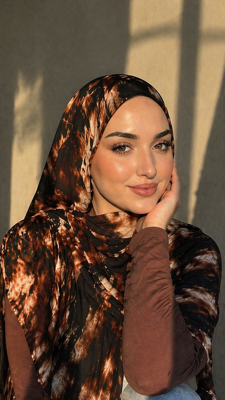 RY04 Watercolor Tie-Dye Hijab Shawl – Black & Brown Ombre Women's Head Scarf (80×180cm)