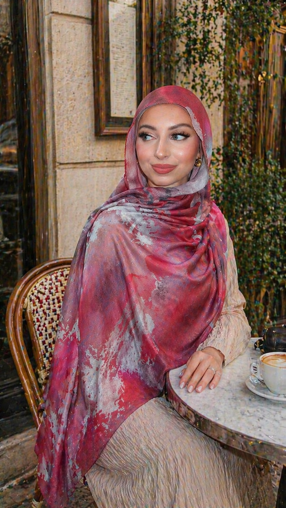 RY11 Rose Pink Watercolor Hijab Shawl – Dusty Pink & Mauve Women's Head Scarf (80×180cm)