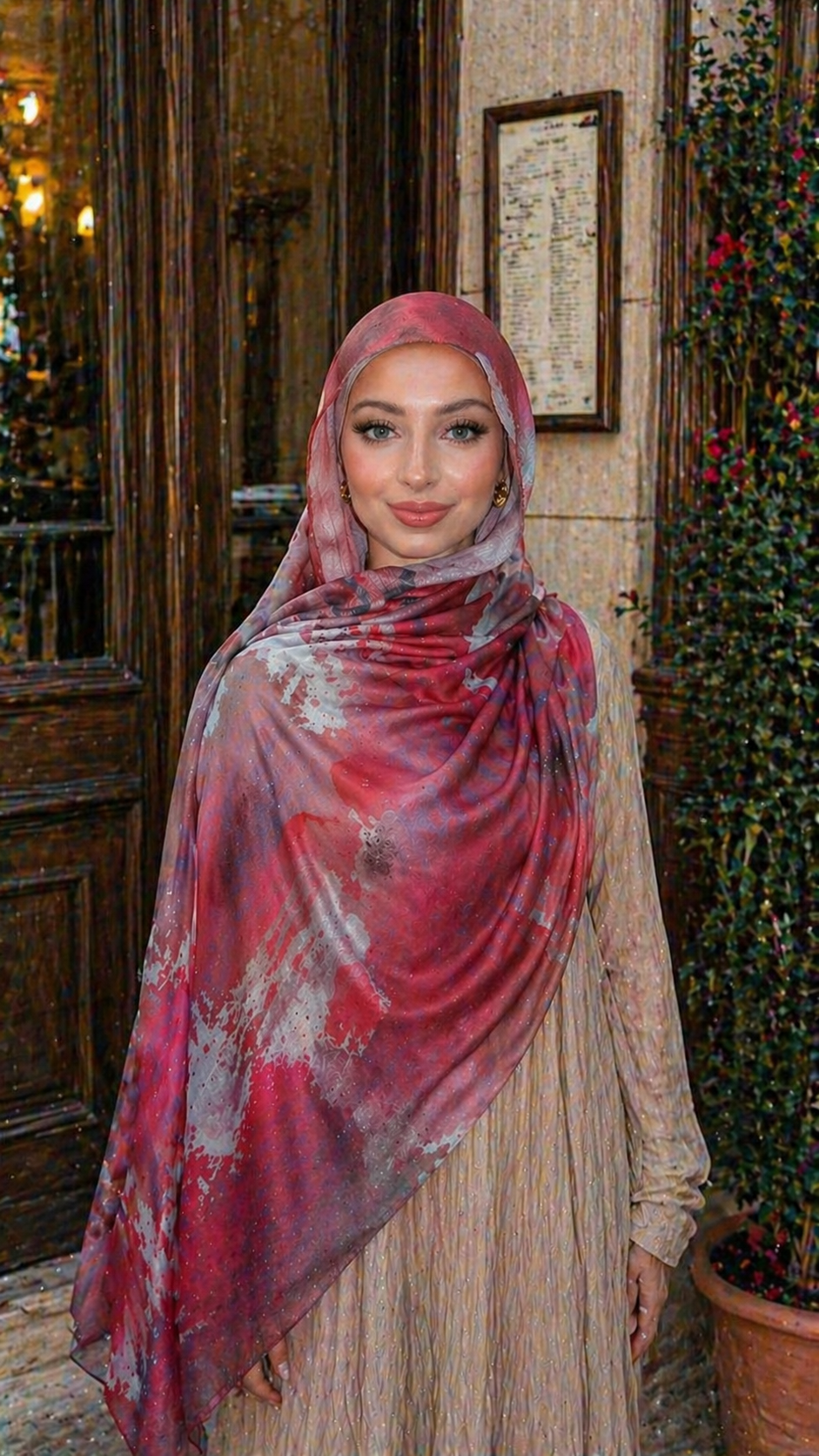 RY11 Rose Pink Watercolor Hijab Shawl – Dusty Pink & Mauve Women's Head Scarf (80×180cm)