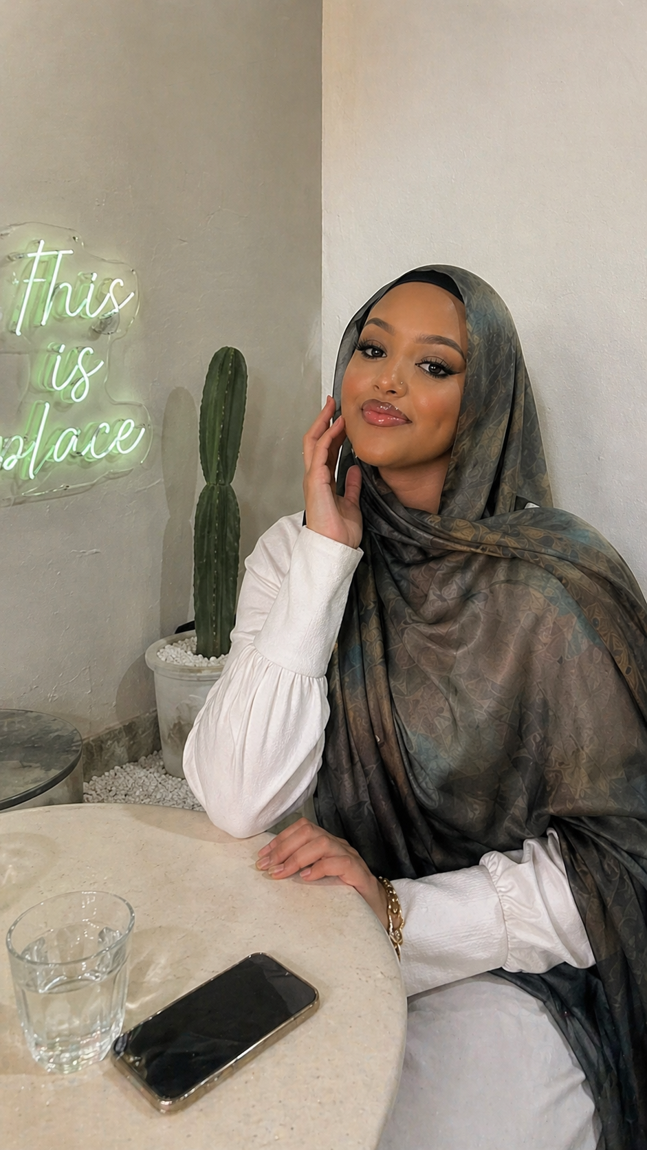 RY13 Sage Green Jacquard Floral Hijab Shawl – Watercolor Tonal Women's Head Scarf (80×180cm)
