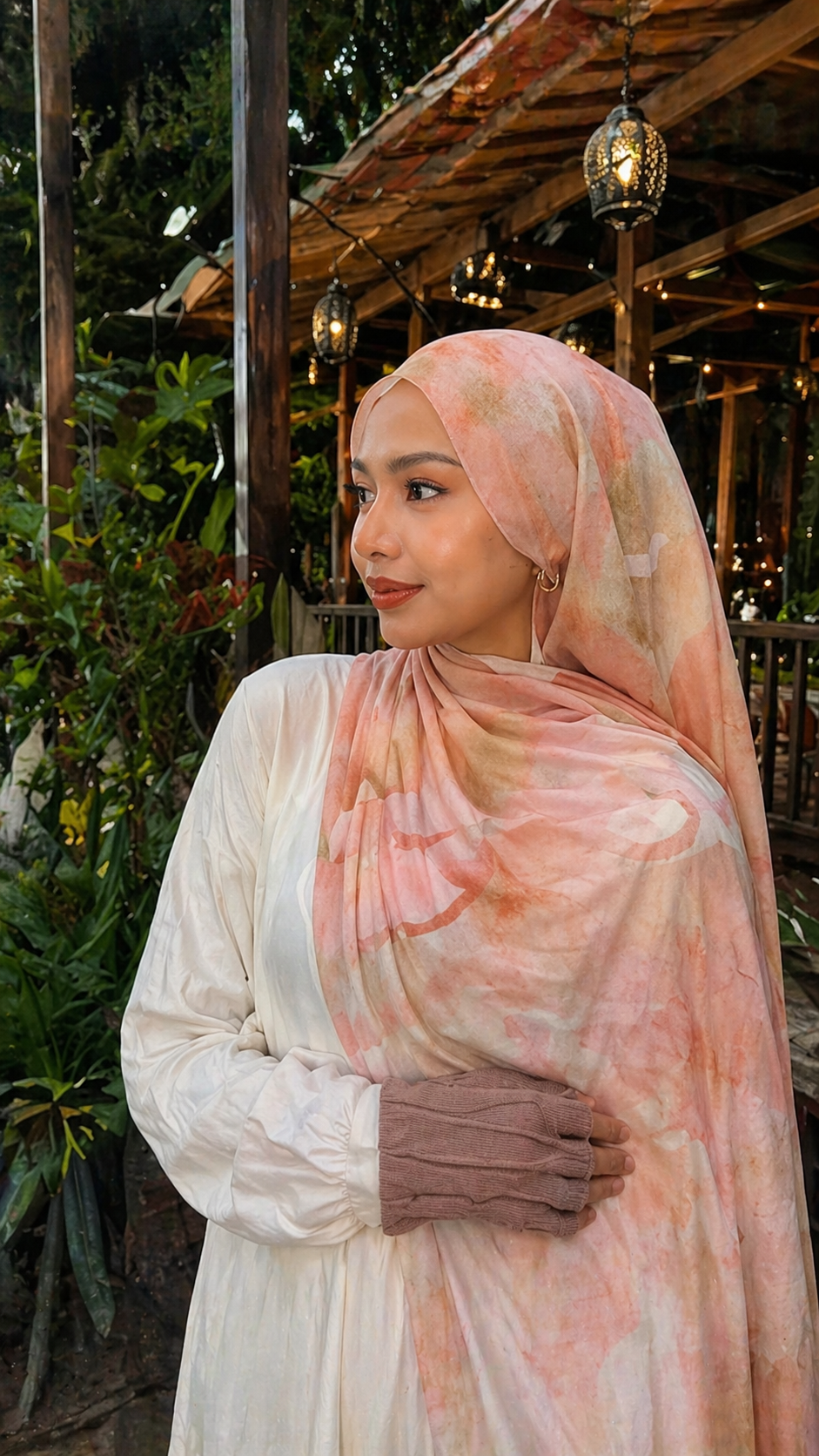 RY14 Blush Marble Watercolor Hijab Shawl – Warm Nude Pink Women's Head Scarf (80×180cm)