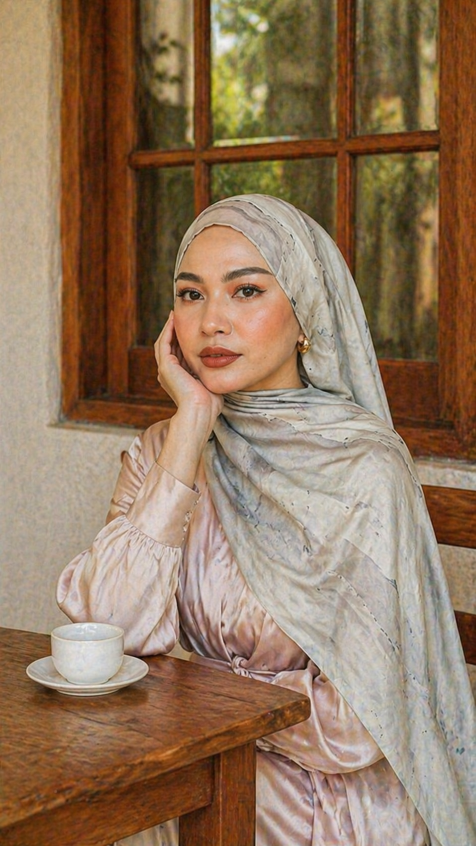 RY19 Silver Grey Blue Abstract Brushstroke Hijab Shawl – Ink Sketch Watercolor Women's Head Scarf (80×180cm)