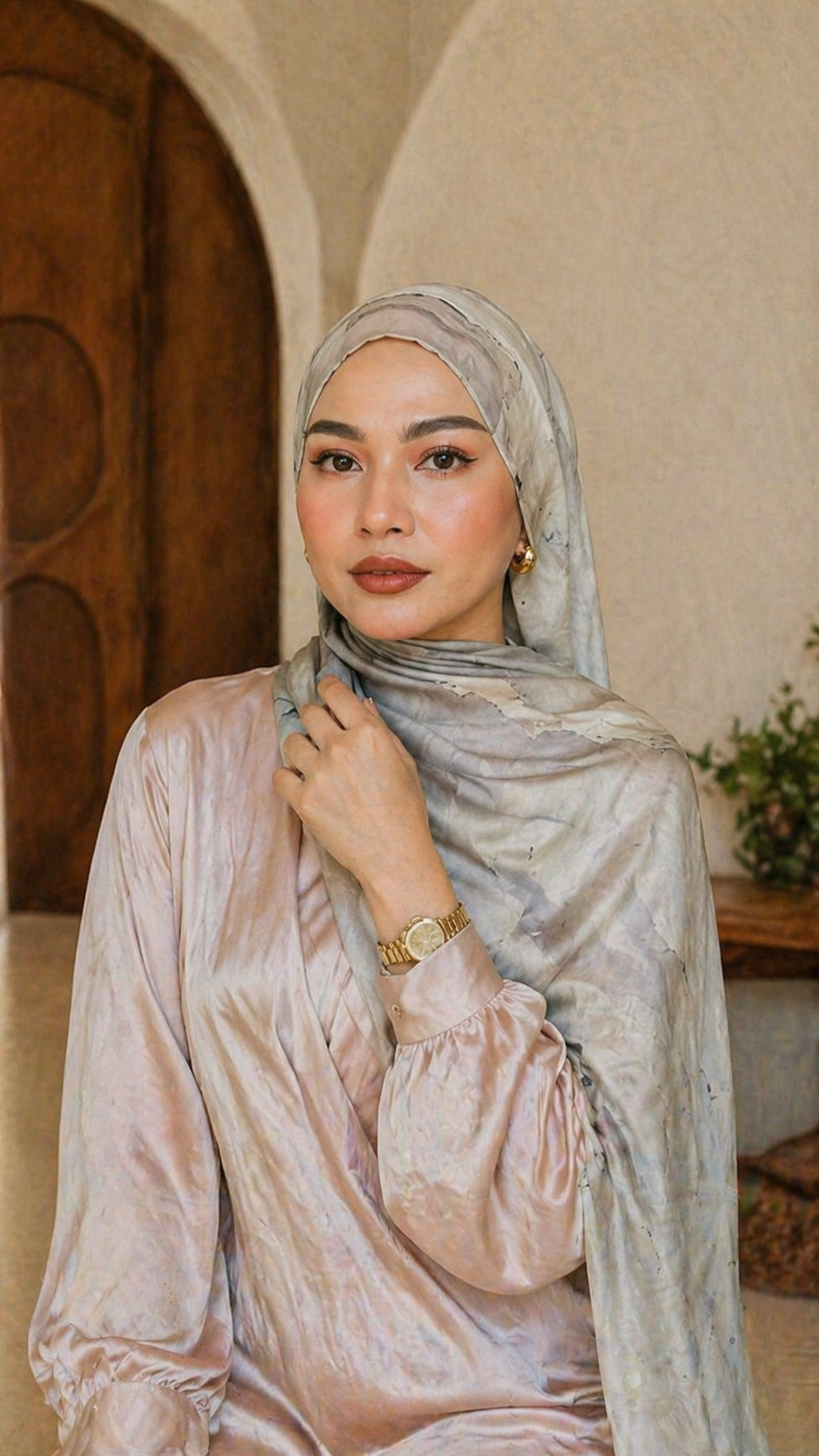 RY19 Silver Grey Blue Abstract Brushstroke Hijab Shawl – Ink Sketch Watercolor Women's Head Scarf (80×180cm)