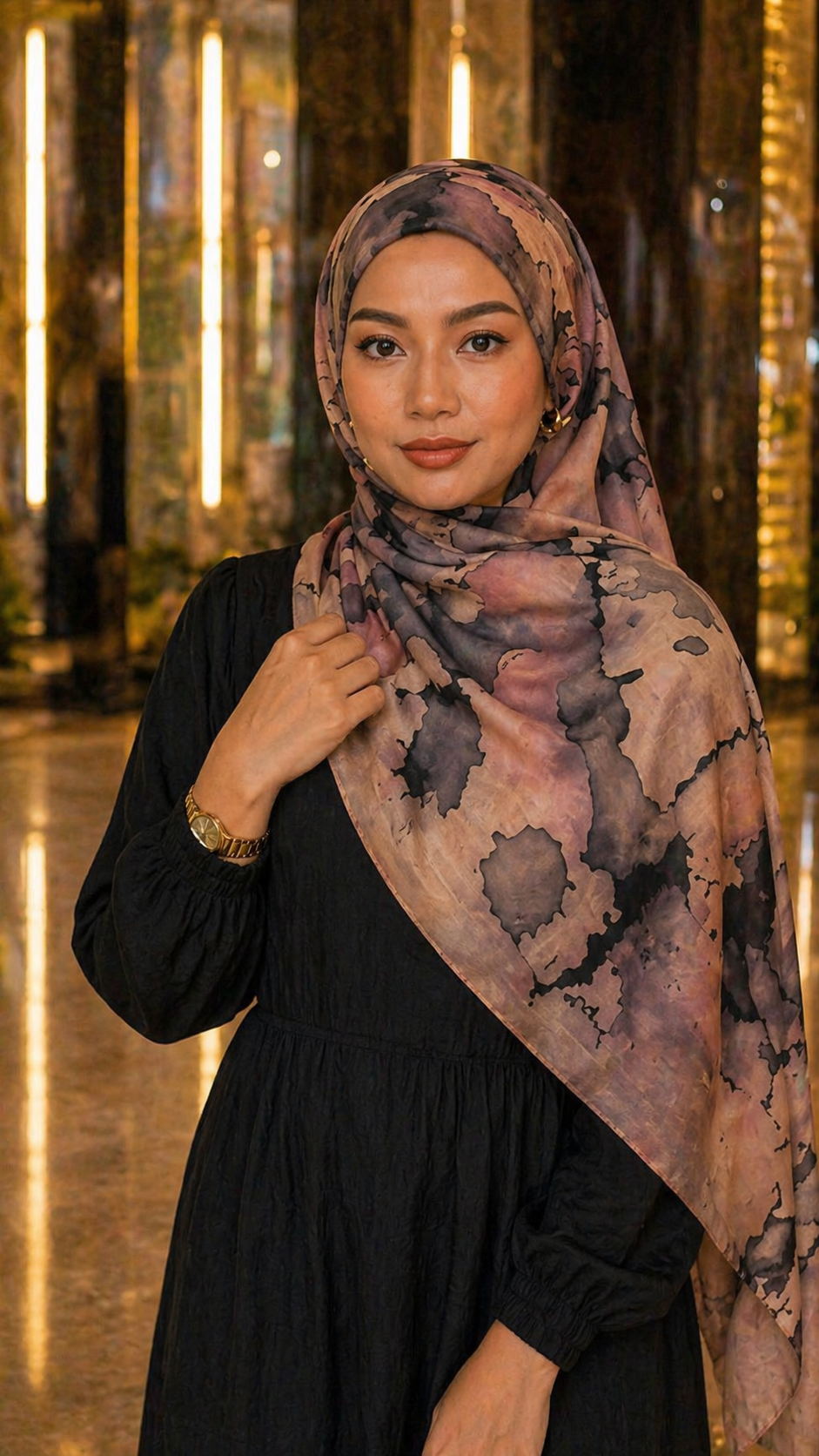 RY21 Mauve Grey Abstract Ink Splash Hijab Shawl – Watercolor Splatter Women's Head Scarf (80×180cm)