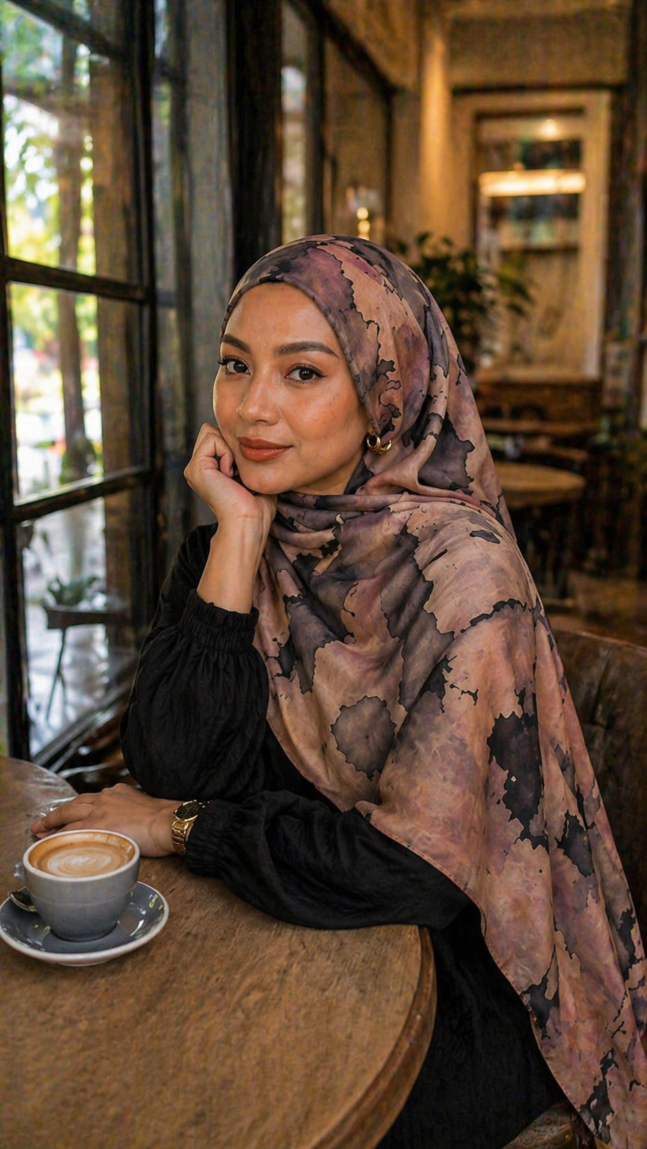 RY21 Mauve Grey Abstract Ink Splash Hijab Shawl – Watercolor Splatter Women's Head Scarf (80×180cm)