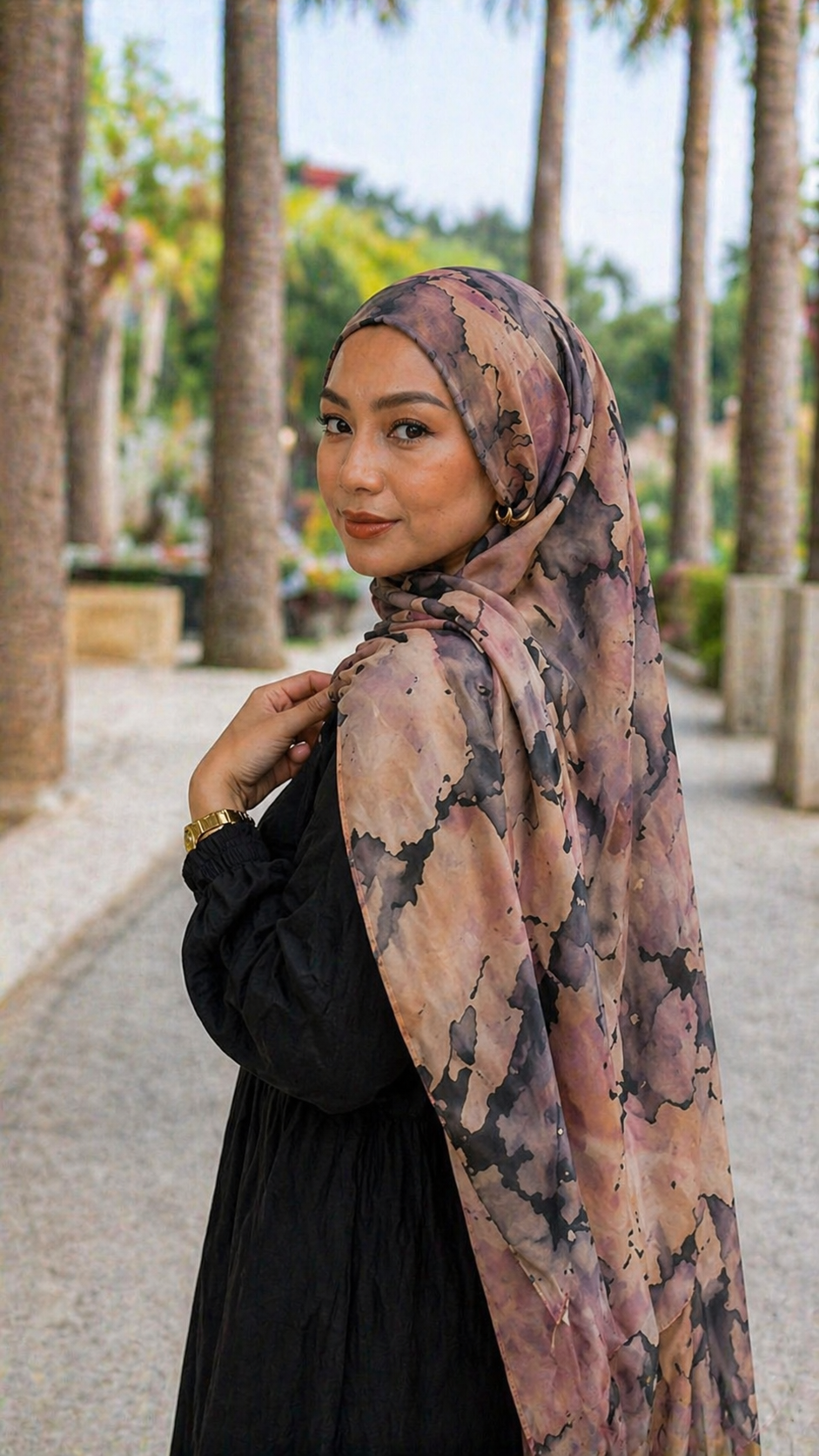 RY21 Mauve Grey Abstract Ink Splash Hijab Shawl – Watercolor Splatter Women's Head Scarf (80×180cm)