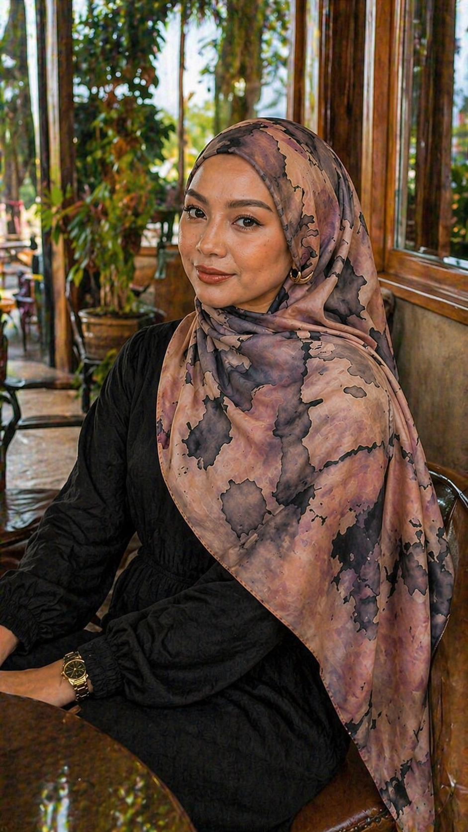 RY21 Mauve Grey Abstract Ink Splash Hijab Shawl – Watercolor Splatter Women's Head Scarf (80×180cm)