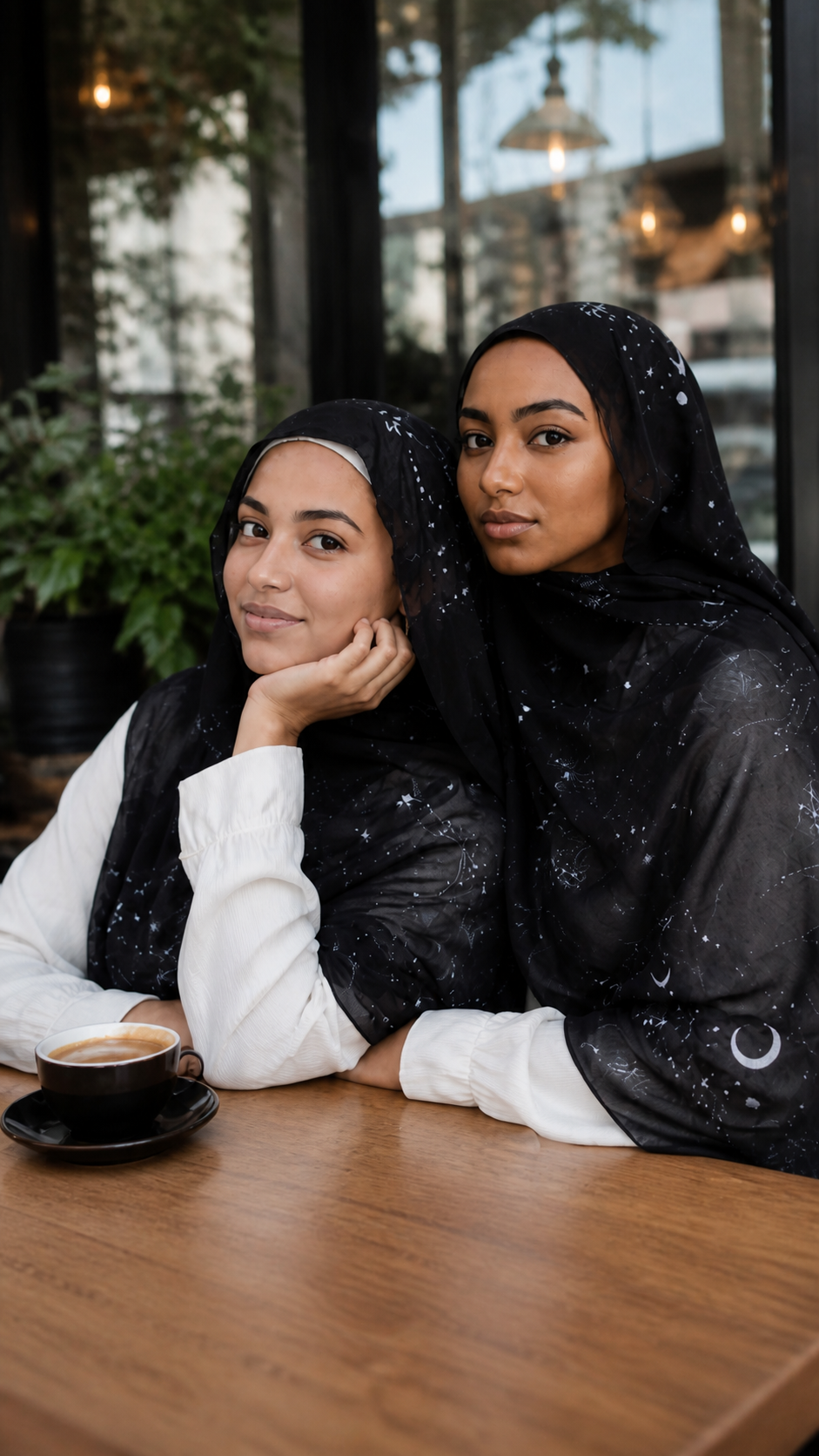 RY30 Black Celestial Star & Moon Hijab Shawl – Galaxy Print Women's Head Scarf (80×180cm)