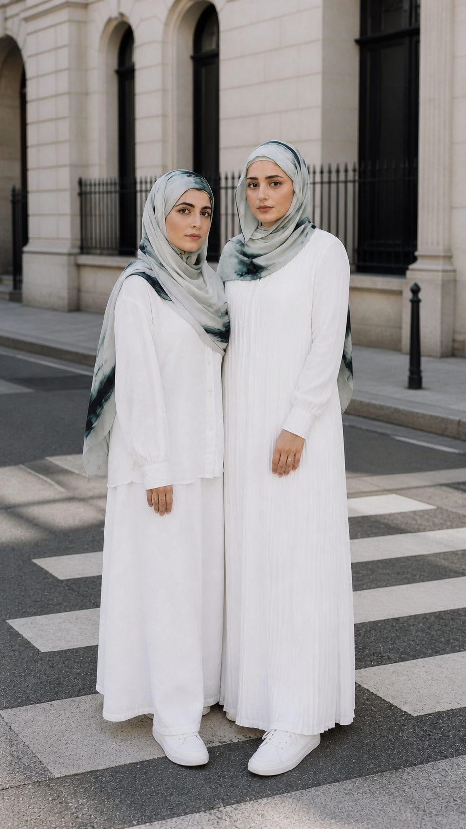 RY48 White Grey Ink Marble Hijab Shawl – Minimalist Watercolor Women's Head Scarf (80×180cm)