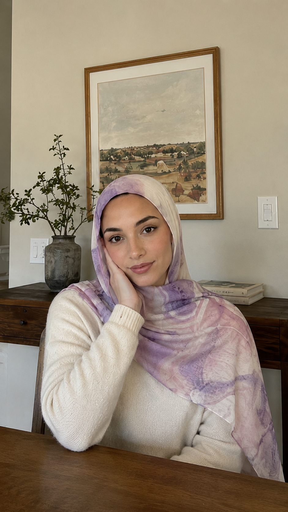 RY42 Lilac Watercolor Floral Hijab Shawl – Soft Purple Bloom Women's Head Scarf (80×180cm)