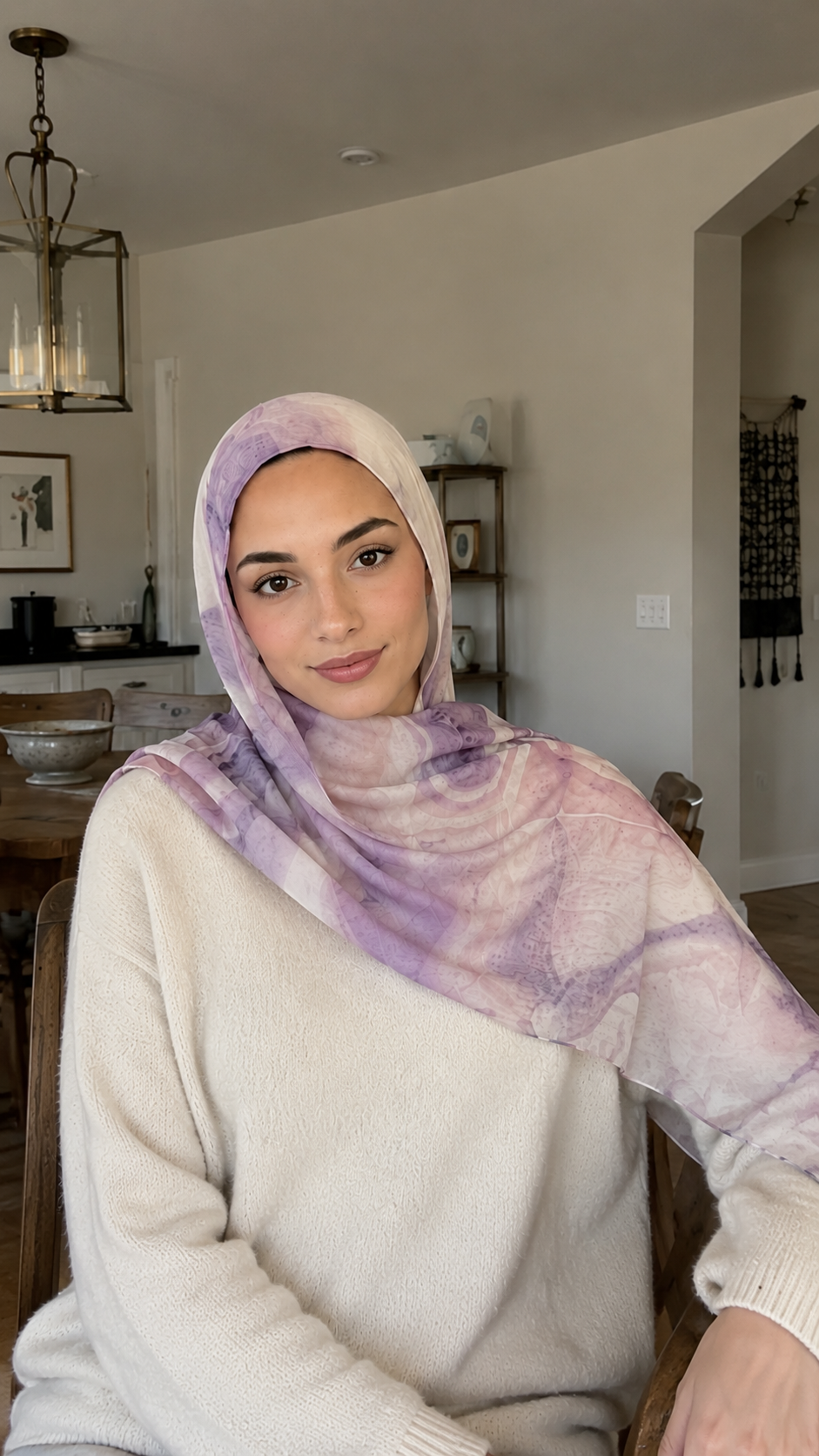 RY42 Lilac Watercolor Floral Hijab Shawl – Soft Purple Bloom Women's Head Scarf (80×180cm)