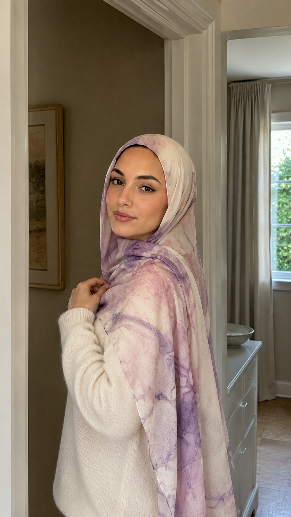 RY42 Lilac Watercolor Floral Hijab Shawl – Soft Purple Bloom Women's Head Scarf (80×180cm)