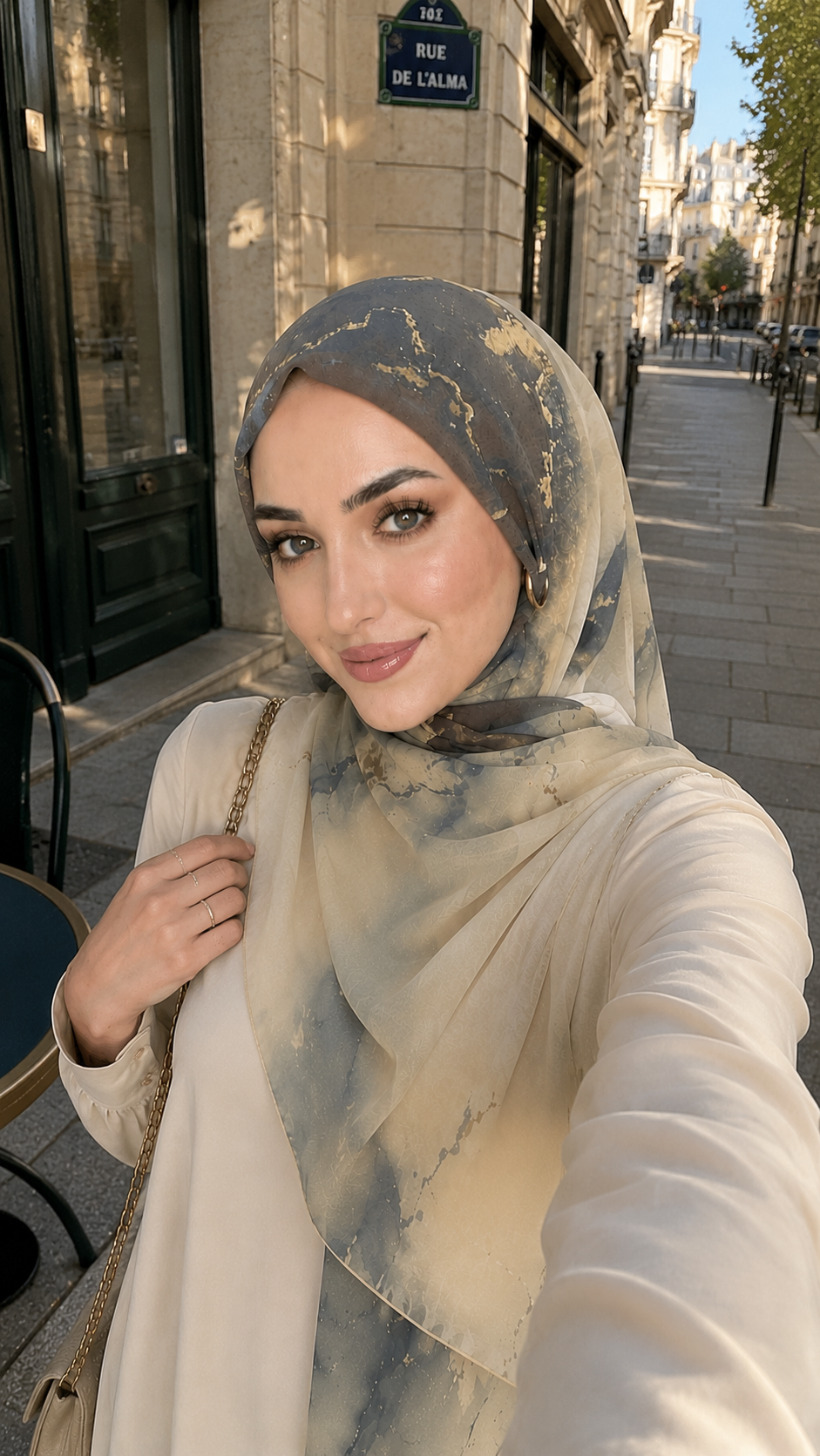 RY47 Grey Blue Gold Foil Marble Hijab Shawl – Luxury Watercolor Ombre Women's Head Scarf (80×180cm)