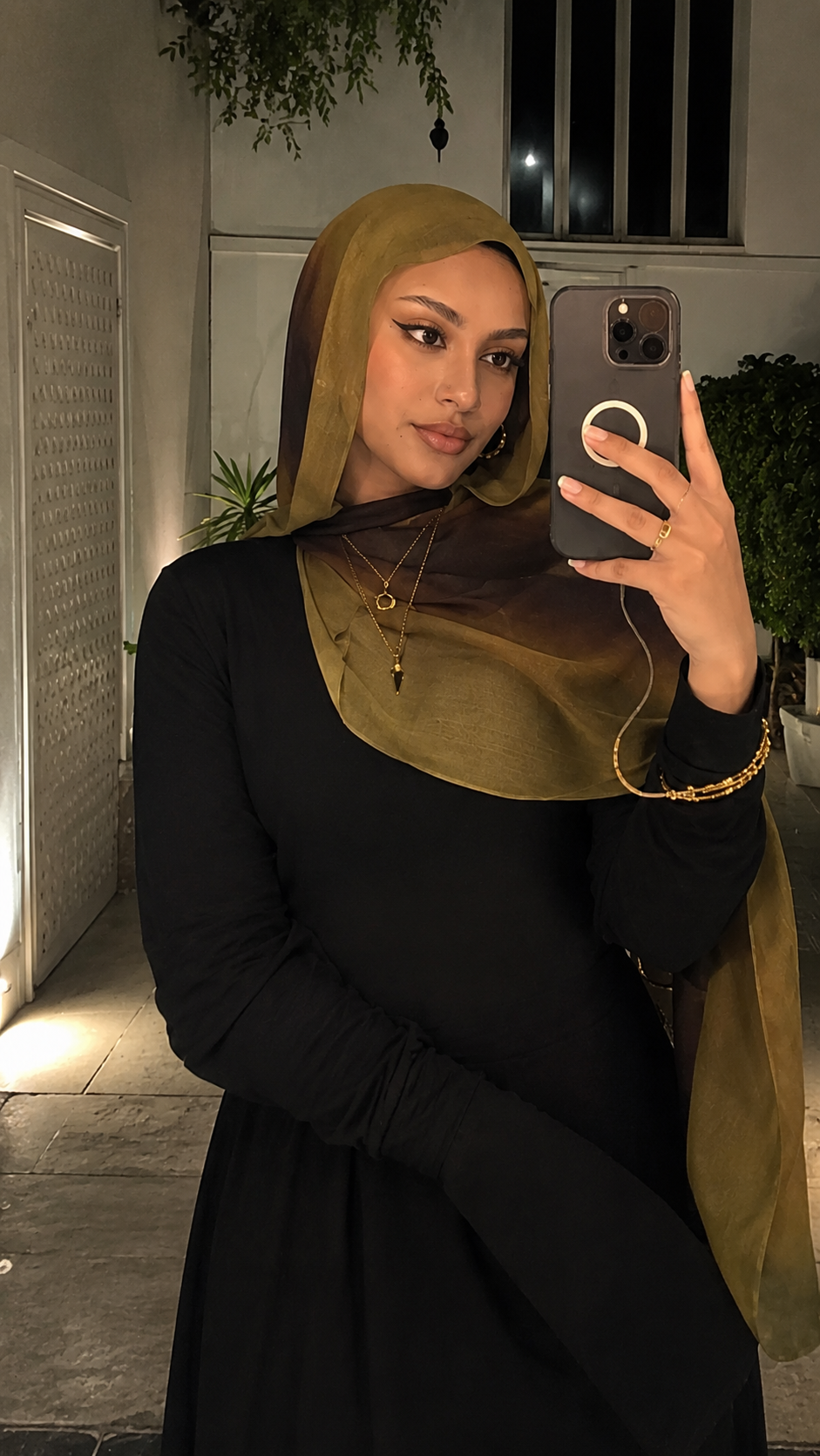 RY50 Olive Green to Brown Purple Ombre Hijab Shawl – Watercolor Gradient Women's Head Scarf (80×180cm)