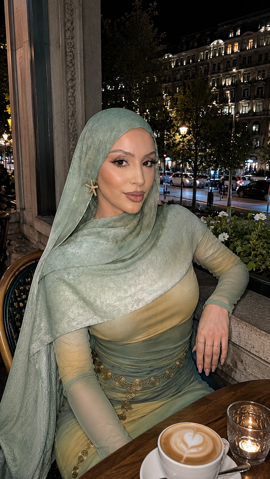 RY55 Mint Green to Gold Camel Ombre Hijab Shawl – Watercolor Gradient Women's Head Scarf (80×180cm)
