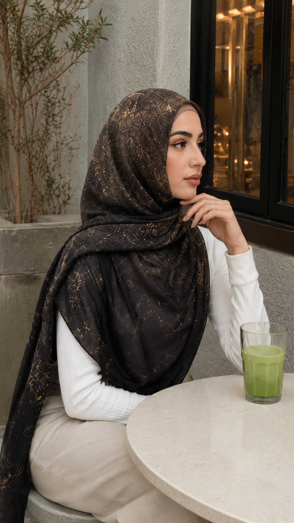RY59 Olive Brown Gold Jacquard Floral Hijab Shawl – Metallic Shimmer Women's Head Scarf (80×180cm)