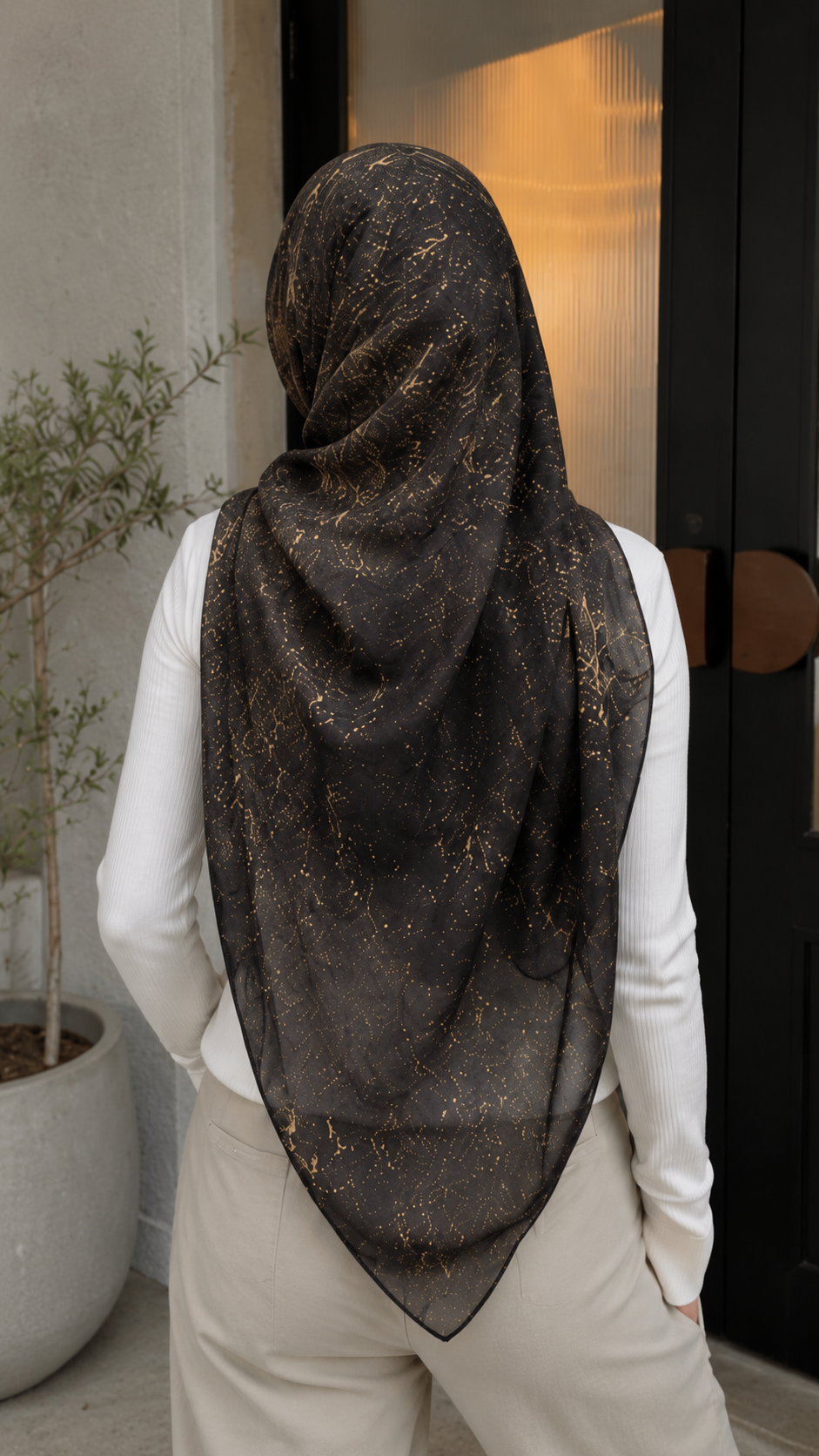 RY59 Olive Brown Gold Jacquard Floral Hijab Shawl – Metallic Shimmer Women's Head Scarf (80×180cm)