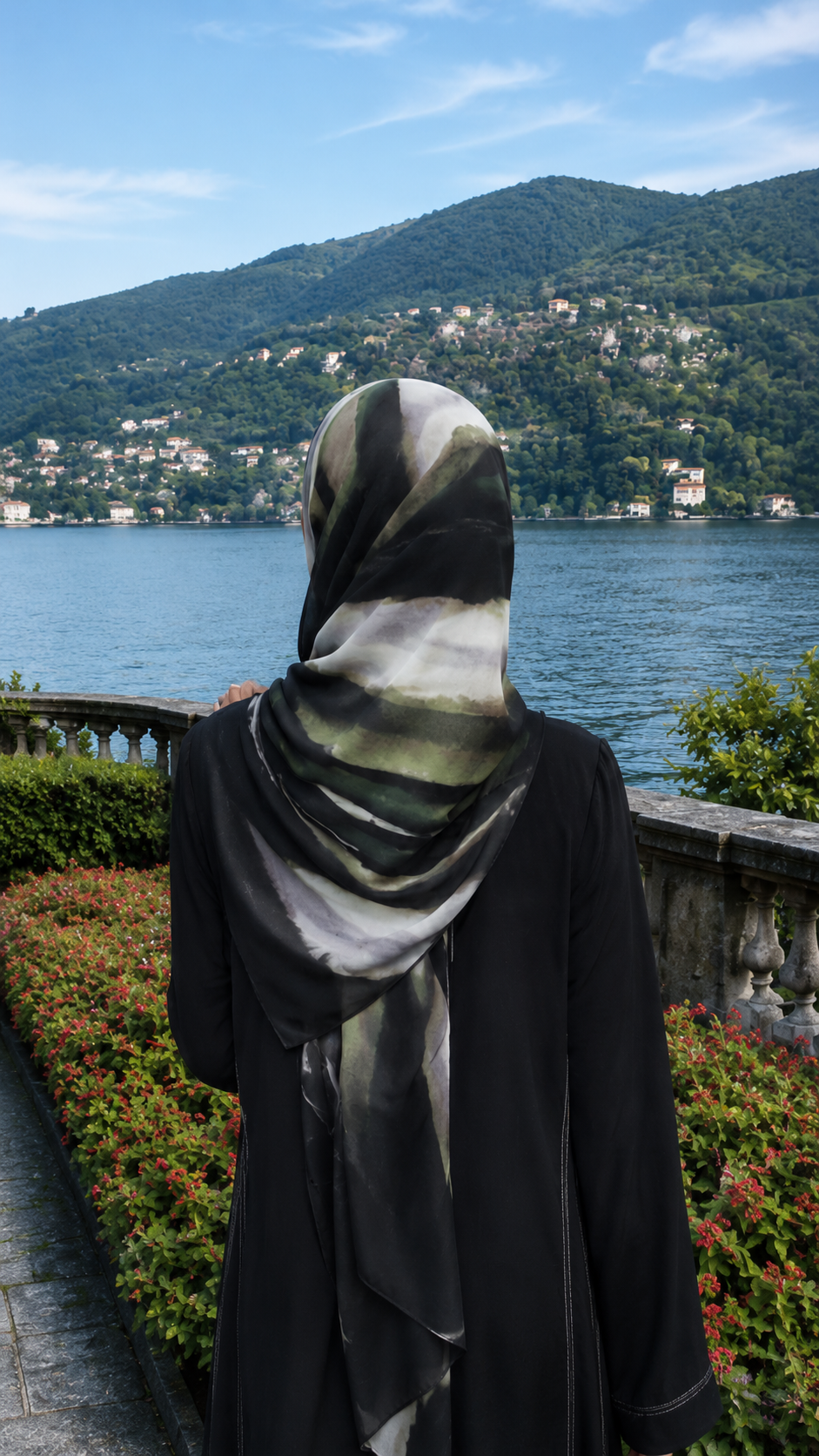 RY66 Black Olive Green Grey Brushstroke Hijab Shawl – Abstract Oil Paint Women's Head Scarf (80×180cm)