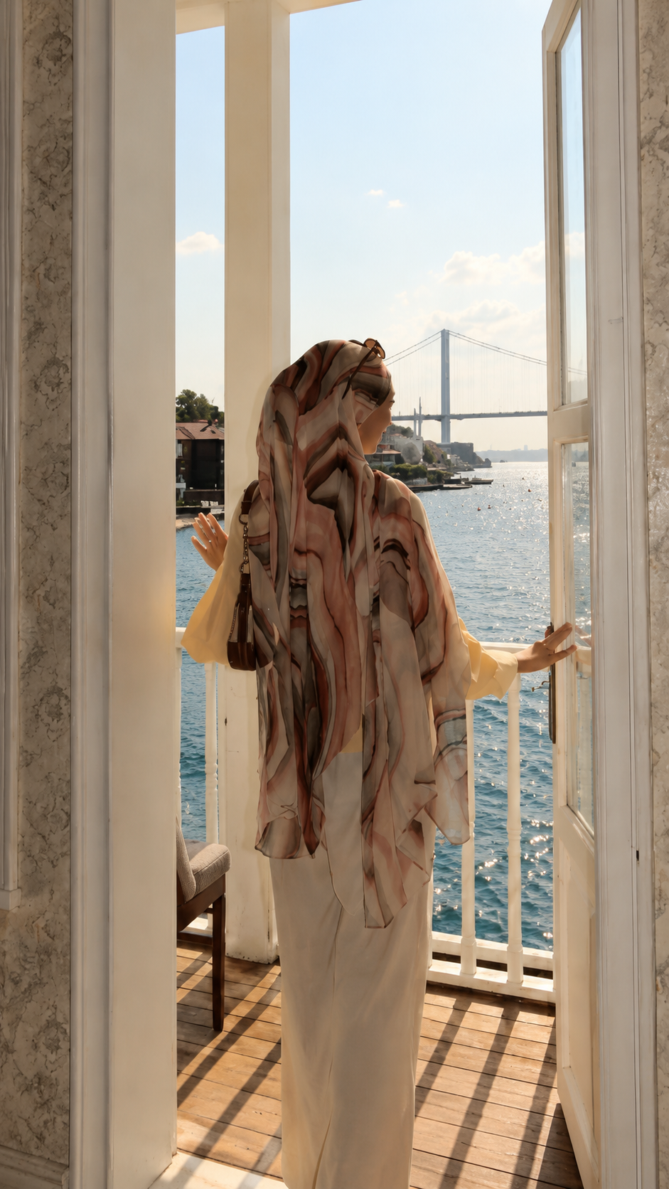 RY72 Camel Brown Black Swirl Marble Hijab Shawl – Agate Watercolor Women's Head Scarf (80×180cm)