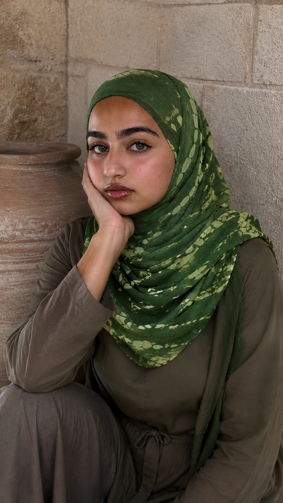 RY100 Grass Green Lime Shibori Spot Chain Hijab Shawl – Tie Dye Women's Head Scarf (80×180cm)