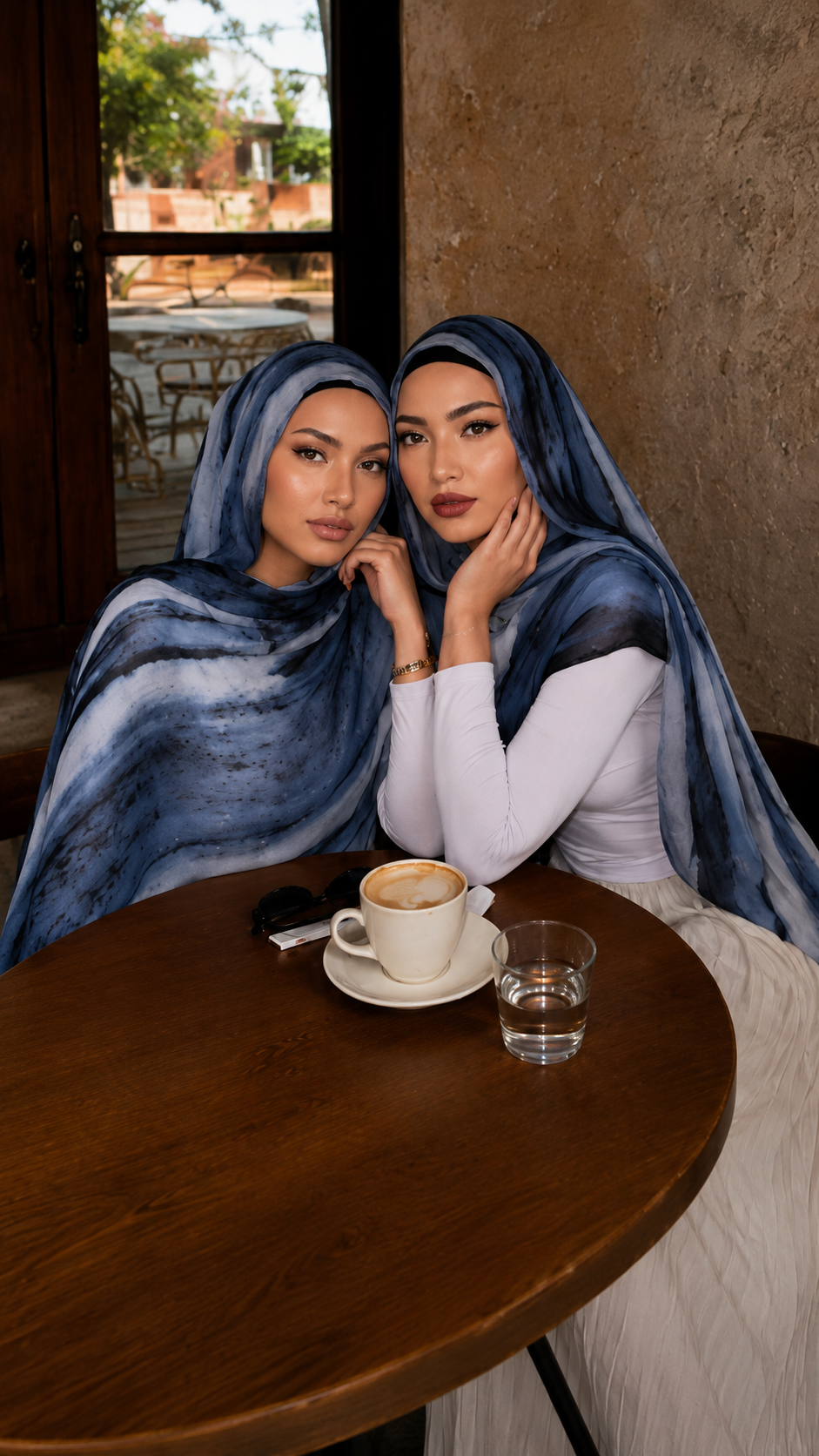 RY107 Denim Blue White Marble Cloud Hijab Shawl – Watercolor Women's Head Scarf (80×180cm)