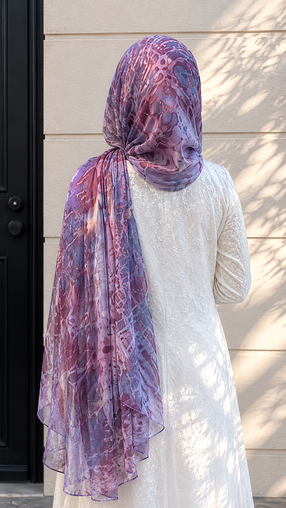 RY112 Lavender Grey Rose Brown Crackle Shibori Hijab Shawl – Women's Head Scarf (80×180cm)