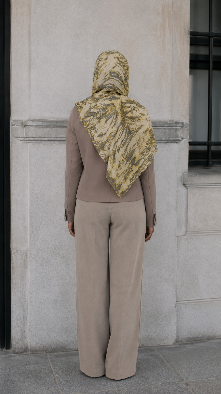 RY115 Cream Olive Green Grey Tiger Eye Marble Hijab Shawl – Women's Head Scarf (80×180cm)