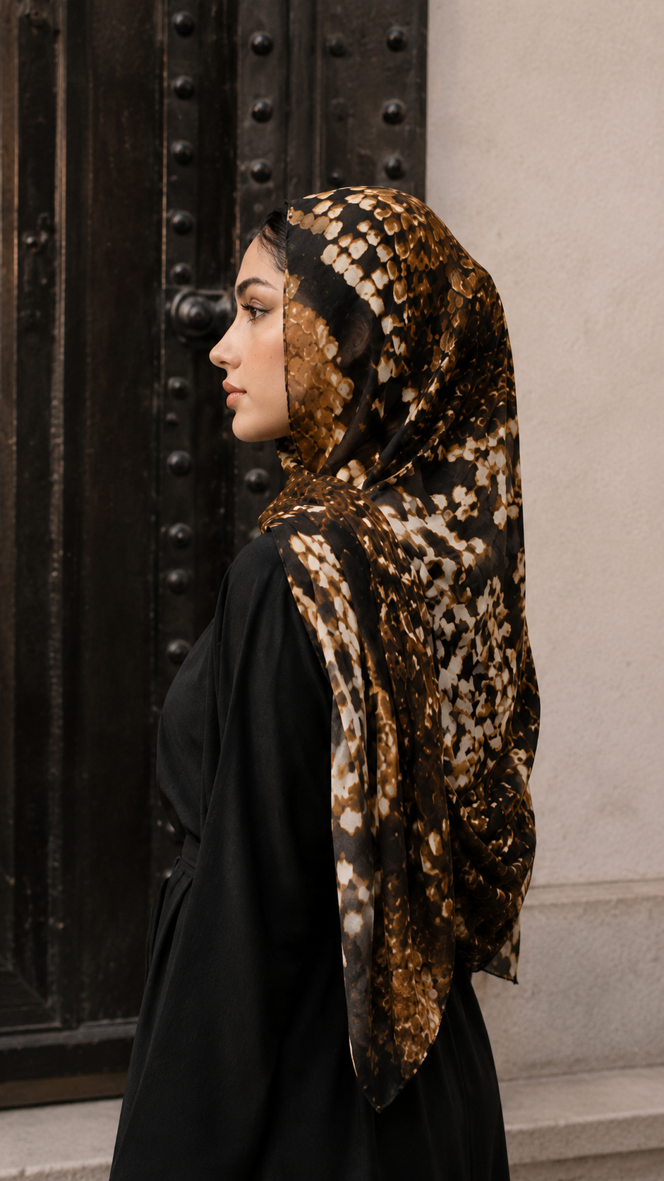 RY116 Black Gold Brown Snakeskin Print Hijab Shawl – Python Women's Head Scarf (80×180cm)