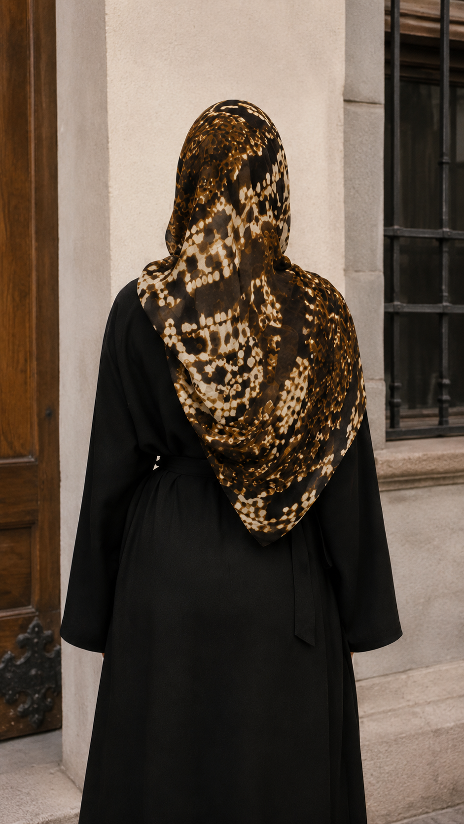 RY116 Black Gold Brown Snakeskin Print Hijab Shawl – Python Women's Head Scarf (80×180cm)