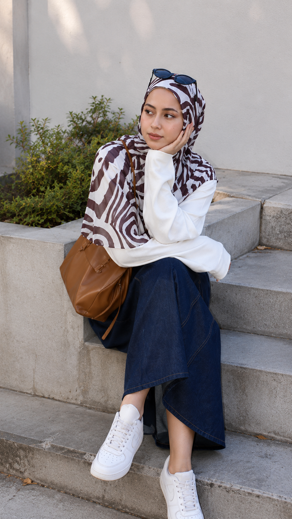 RY117 Cream Brown Zebra Print Hijab Shawl – Watercolor Animal Women's Head Scarf (80×180cm)