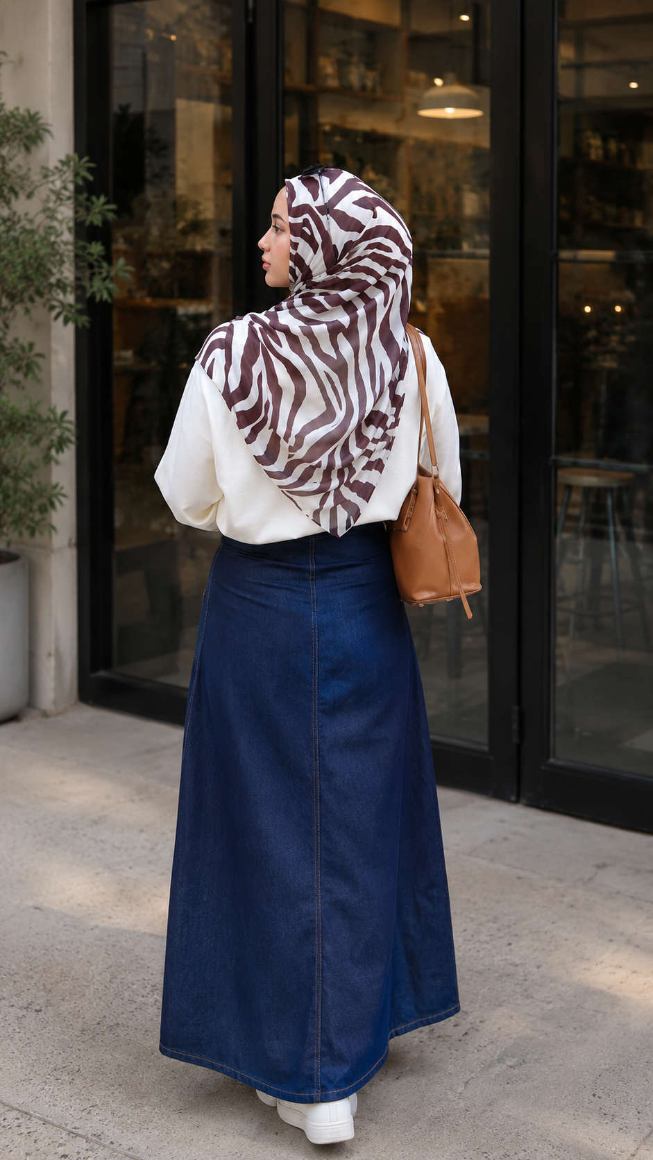 RY117 Cream Brown Zebra Print Hijab Shawl – Watercolor Animal Women's Head Scarf (80×180cm)