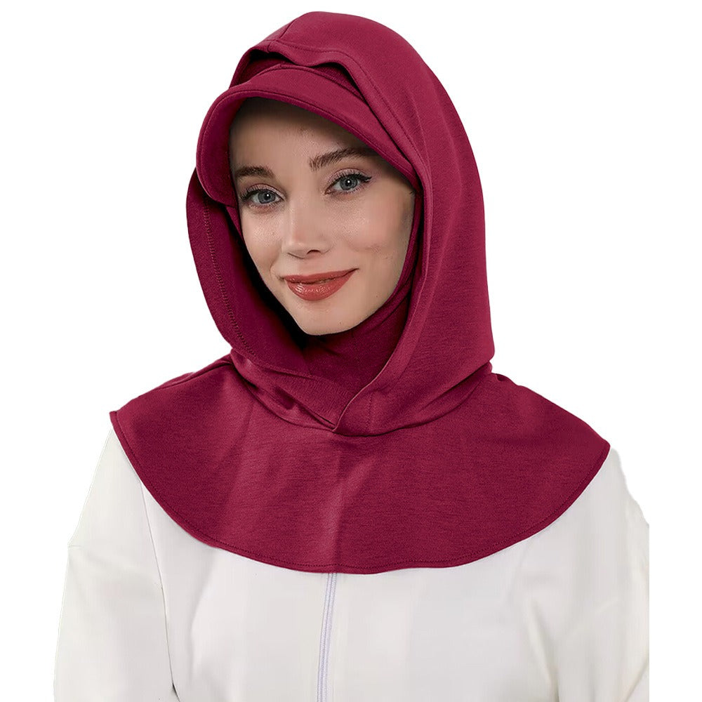 RY201 Burgundy Sport Hijab Cap with Visor – Instant Hijab Women's Athletic Head Cover