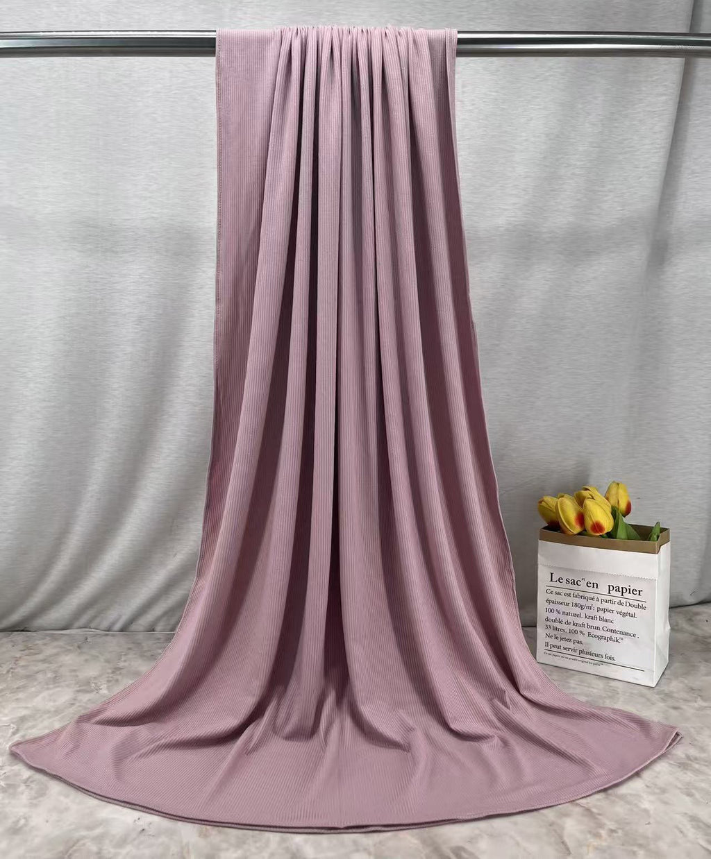 RY232 Dusty Rose Cotton Ribbed Jersey Hijab Scarf – Soft Stretch Breathable Headscarf