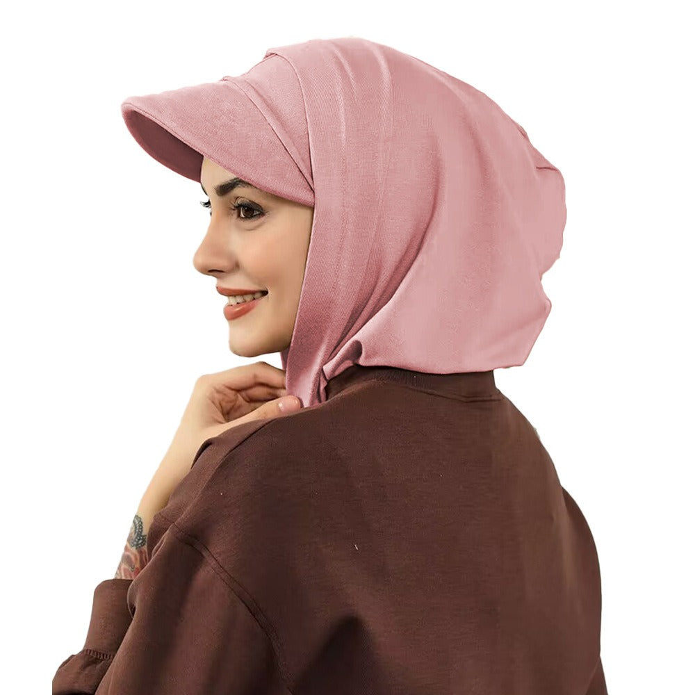 RY204 Modest Full Coverage Hijab Cap with Visor – Muslim Women Sun Protection Headscarf with Neck Cover
