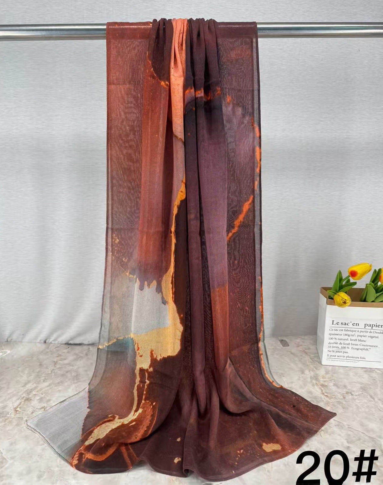 HJ04 Premium Modal Hijab Scarf - Elegant Ink Print Shawl Women