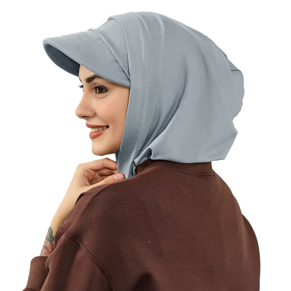 RY203 Grey Full Coverage Hijab Cap with Wide Visor – Muslim Women's Sun Protection Head Cover
