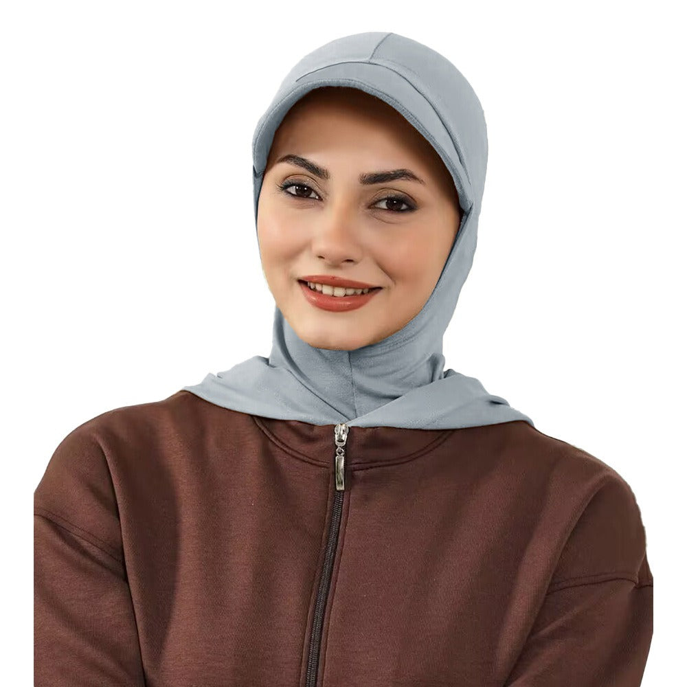 RY203 Grey Full Coverage Hijab Cap with Wide Visor – Muslim Women's Sun Protection Head Cover
